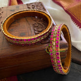 Kada Kundan Bangle-Square & Rectangle - Pink - G3655